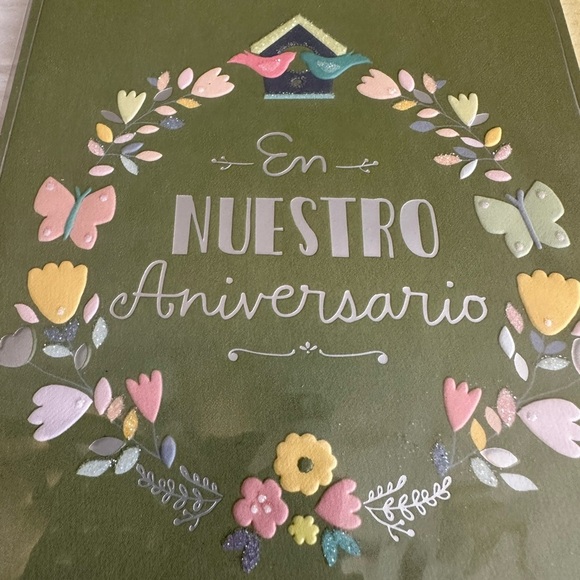 🧡10/$10 SPANISH Green Anniversary Card with Floral Design - Picture 2 of 5